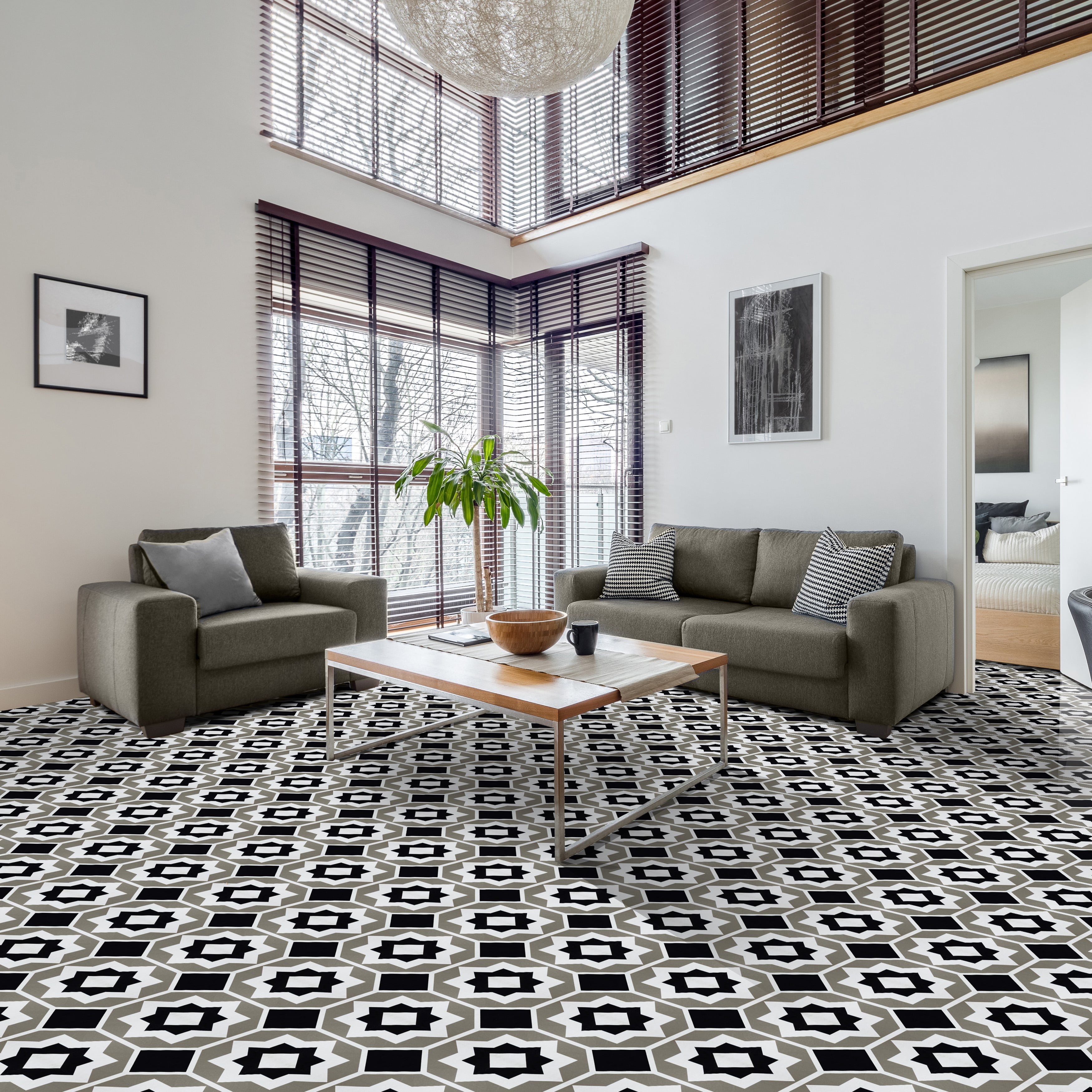 Retro 12x12 Peel & Stick Vinyl Floor Tile - Onyx Star - 20 Tiles/20 sq. ft.