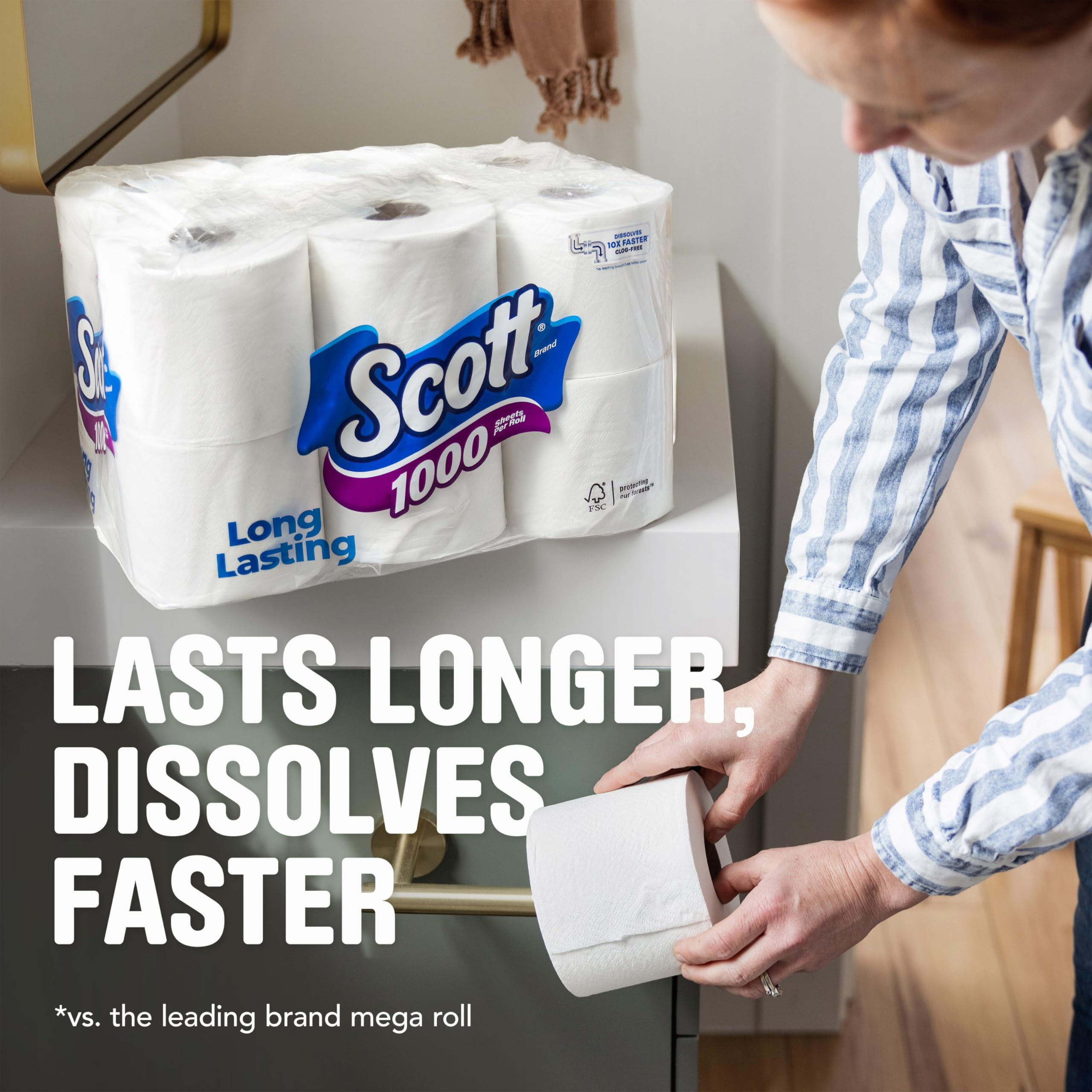 Scott 1000 Toilet Paper, YPF5&nbsp;18 Rolls, Septic-Safe, 1-Ply Toilet Tissue