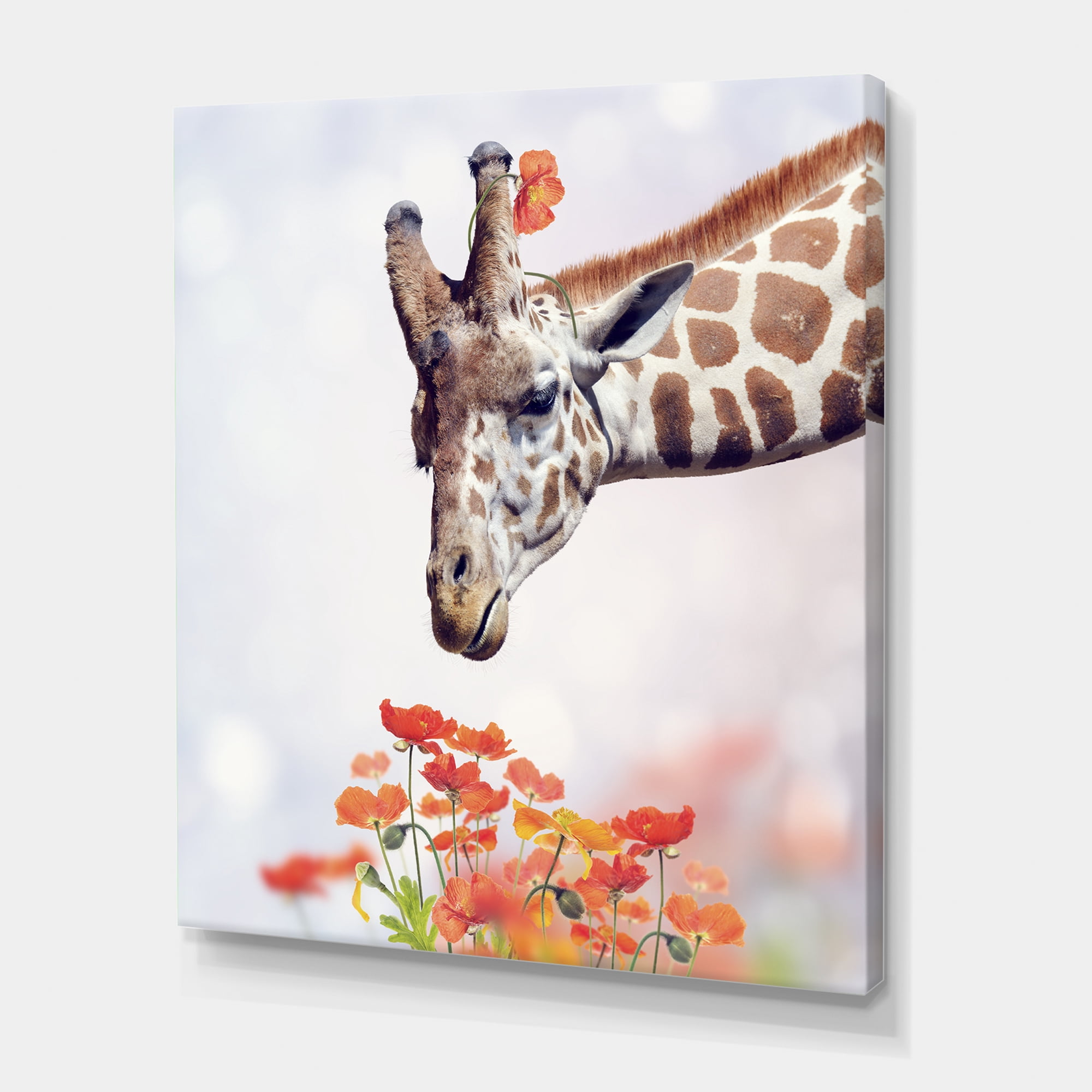 Designart ' Portrait of A Giraffe With Orange Flowers ' Farmhouse Canvas Wall Art Print