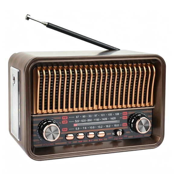 Retro Wood Grain Radio, FM/AM/SW 3-Band Receiver with Bluetooth & TF/USB Playback, Emergency Light