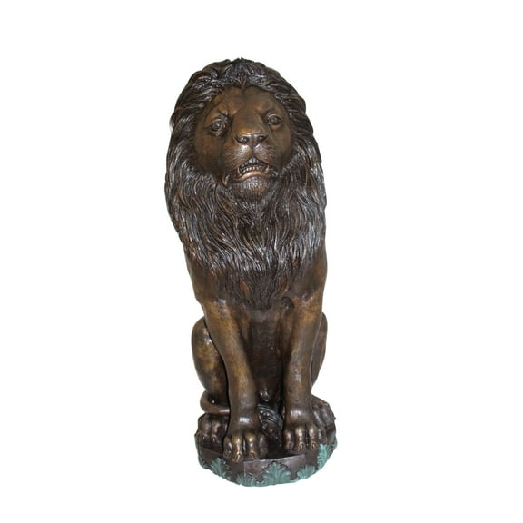 Lion Sitting on Base Bronze Statue – Modern Sculpture for Home, Garden & Porch Décor, Majestic and Durable Artistic Piece for Outdoor or Indoor Display, 13"L x 13"W x 34"H