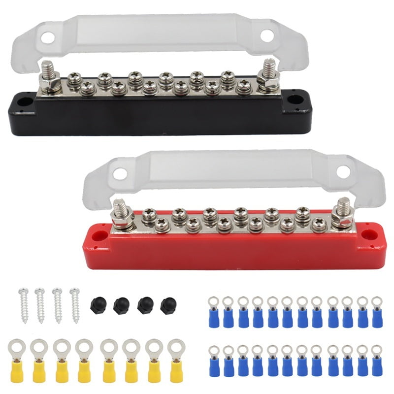 Power Distribution Block 150A Bus Bar Terminal with Cover 2x1/4"(M6) Terminal Studs 12xM4 Screws for Boat Marine