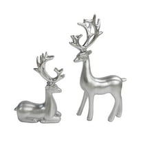HCBY 2 Pieces Resin Reindeer Sculpture Deer Statue Home Office Desk Decor
