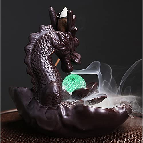 Dragon Incense Waterfall Burner with Multicolour Crystal Ball Ceramic Backflow Incense Holder Set Includes 45 Incense Cones and 50 Sandalwood Sticks