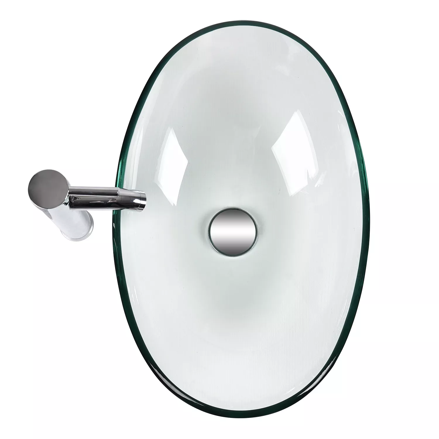 ELECWISH Bathroom Sink and Faucet Combo Artistic Tempered Glass Vessel Sink Basin Washing Bowl Set, Cabinet Countertop Sink with Chrome Faucet Pop-up Drain (Oval)