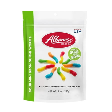 Albanese World's Best Sour Mini Neon Gummi Worms, 8 (Best Food For Worms)