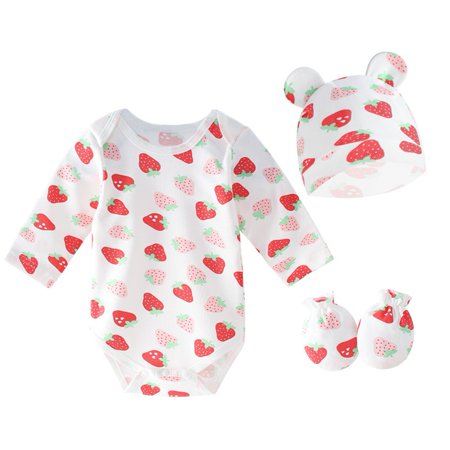 

Newborn Baby Boy Girl Romper Sets Bodysuit Jumpsuit+Hat+Gloves 3PCS Coming Home Outfits Clothes Set