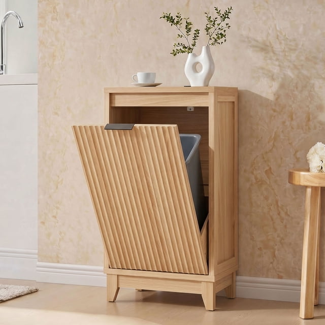 Conate Kitchen Tilt Out Trash Can Cabinet, Farmhouse 13 Gallon Hidden Garbage Bin Storage Cabinet with Odour Control, Natural