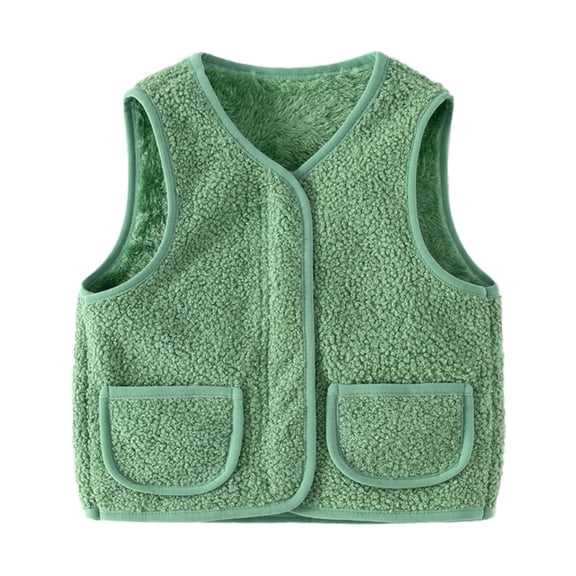 Vedolay Toddler Boys Vest Girls' Boys Sherpa Fleece Vest Outwear Lightweight Solid Color Cute Jacket with Pockets (Green,5-6 Years)