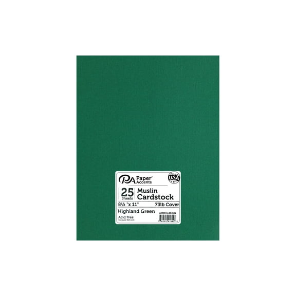 PA Paper Accents Textured Cardstock 8.5" x 11" Highland Green, 73lb colored cardstock paper for card making, scrapbooking, printing, quilling and crafts, 25 piece pack