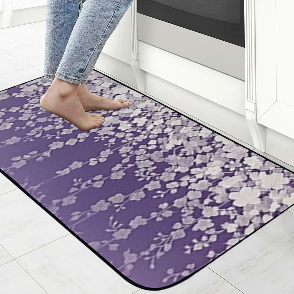 Qinduosi Lavender Purple Flowers Welcome Mat Front Door Mat, Non-Slip&amp;Absorbent Indoor Door Mats, Durable Rubber Backing Floor Doormat for Entryway, Patio, Porch, Spring Floral 19.68*47.24 in