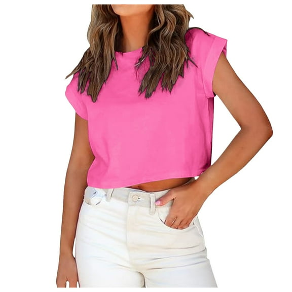 SHITINN Loose Casual Round Neck Solid Color Short Sleeved T Shirt for Women Women Short Sleeve Tops Women Clothing Casual Womens Tops