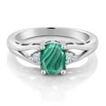 thumbnail image 2 of Gem Stone King 925 Sterling Silver Green Malachite and White Moissanite 3 Stone Engagement Ring for Women | 2.08 Cttw | Oval 8X6MM | Round 2MM | Gemstone Birthstone | Size 6, 2 of 4