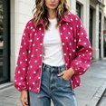 thumbnail image 2 of Tqcoqu Women's Polka Dot Zip Up Jacket, Lapel Collar Bubble Sleeve Loose Lightweight Windbreaker Casual Outerwear,Women's,Size M-XXXL, 2 of 8