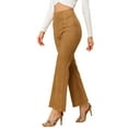 thumbnail image 3 of Unique Bargains Juniors Flared Hidden Side Zipper Knitted Faux Suede Flared Pants, 3 of 5