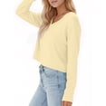 thumbnail image 3 of Women Long Sleeve Solid Color V Neck Cropped T Shirts Crop Tops, 3 of 5