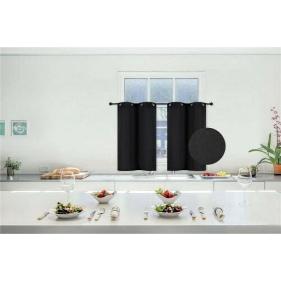 2 Pieces black window curtain thermal panels blackout with grommets silky soft texture unlined heavy thick for any room decor K30