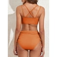thumbnail image 4 of Eytino Bikinis for Women High Waisted Bikini Sets Swimsuit Ribbed V Neck Drawstring Tie Side Bottom Two Piece Bathing Suit Orange L, 4 of 10
