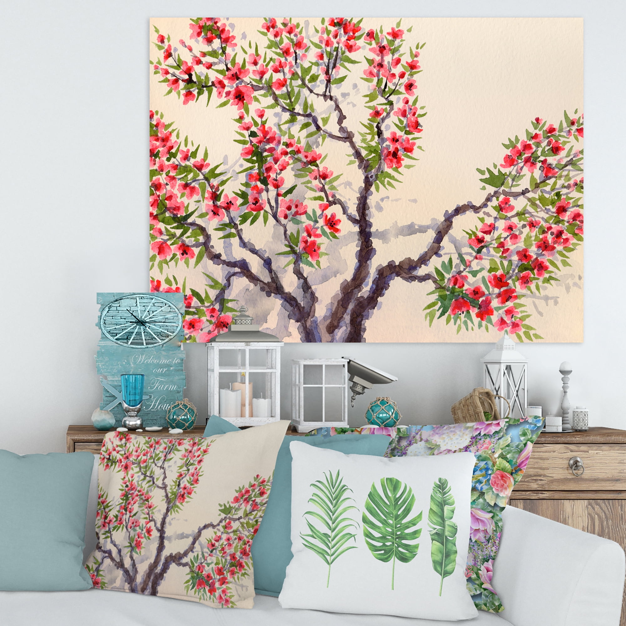 Designart ' The Blossoming Tree With Red Flowers I ' Traditional Canvas Wall Art Print