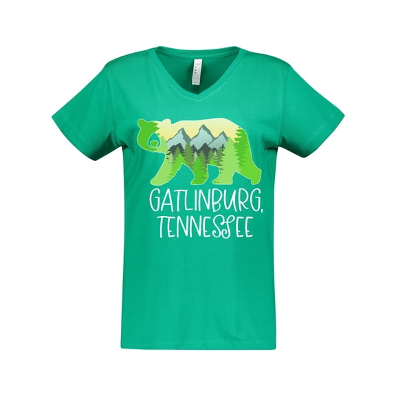 Inktastic Gatlinburg, Tennessee- Mountains and Bear Shape Women's V-Neck T-Shirt