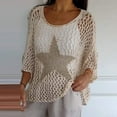 thumbnail image 7 of CHENjy Women's Crochet Tops for Women Summer, 3/4 Sleeve Hollow Out Pullover, Round Neck Beach Swimsuit Cover Up Loose Fit, L，Beige, 7 of 7