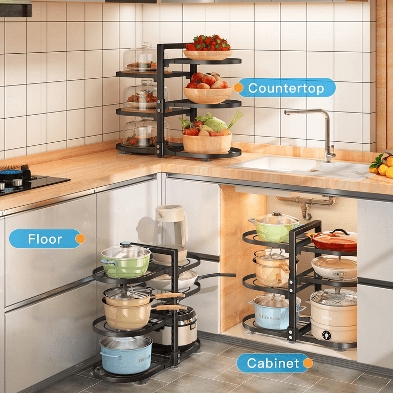 SAYZH Pots and Pans Organiser 6 Tier Snap-On and Adjustable Saucepan Storage Rack Detachable Pot and Pan Stand Holder for Kitchen Cupboard Rustproof B