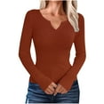 thumbnail image 1 of Swstbby Soldes d'Automne! Hauts d'Automne pour Femmes Grande Taille, Mode Décontractée à Manches Longues Col en V Café S, 1 of 4
