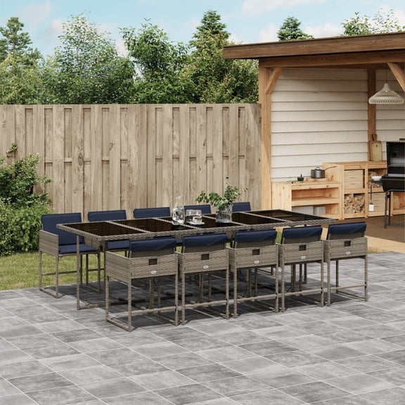 vidaXL 11 Piece Patio Dining Set with Cushions Gray Poly Rattan