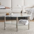thumbnail image 2 of IVV Modern Oval Glass Coffee Table, 2-Tier Oval Tea Table with Tempered Glass Storage Space & Chrome Metal Legs, Center Table for Home, Clear, 2 of 7