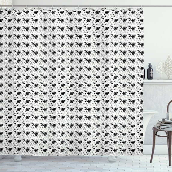 Philodendron Shower Curtain, Monochrome Tropical Pattern of Hawaiian Leaves and Dots Holiday Scene, Fabric Bathroom Set with Hooks, 69W X 70L Inches, Charcoal Grey White, by Ambesonne