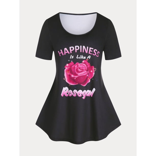 Camiseta Talla Extra Estampado Rosa Curvo Rosegal Camisetas tallas grandes