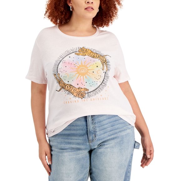 Love Tribe Trendy Plus Size Tiger Celestial-Graphic T-Shirts, Mauve, 3X