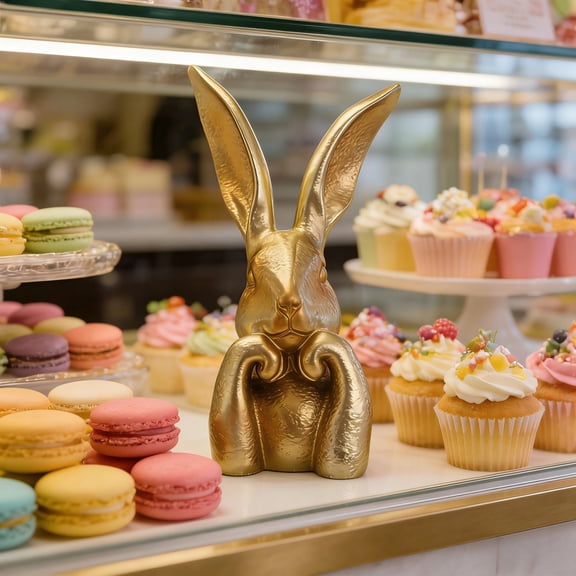 WKSCLPAI Easter Rabbits Decoration 8 Inch Vintage Gold Resin Bunny Statue Spring Rabbit Figurines Easter Table Centerpiece Decorative Bunny Sculpture Collectibles Gift for Home Indoor Decor