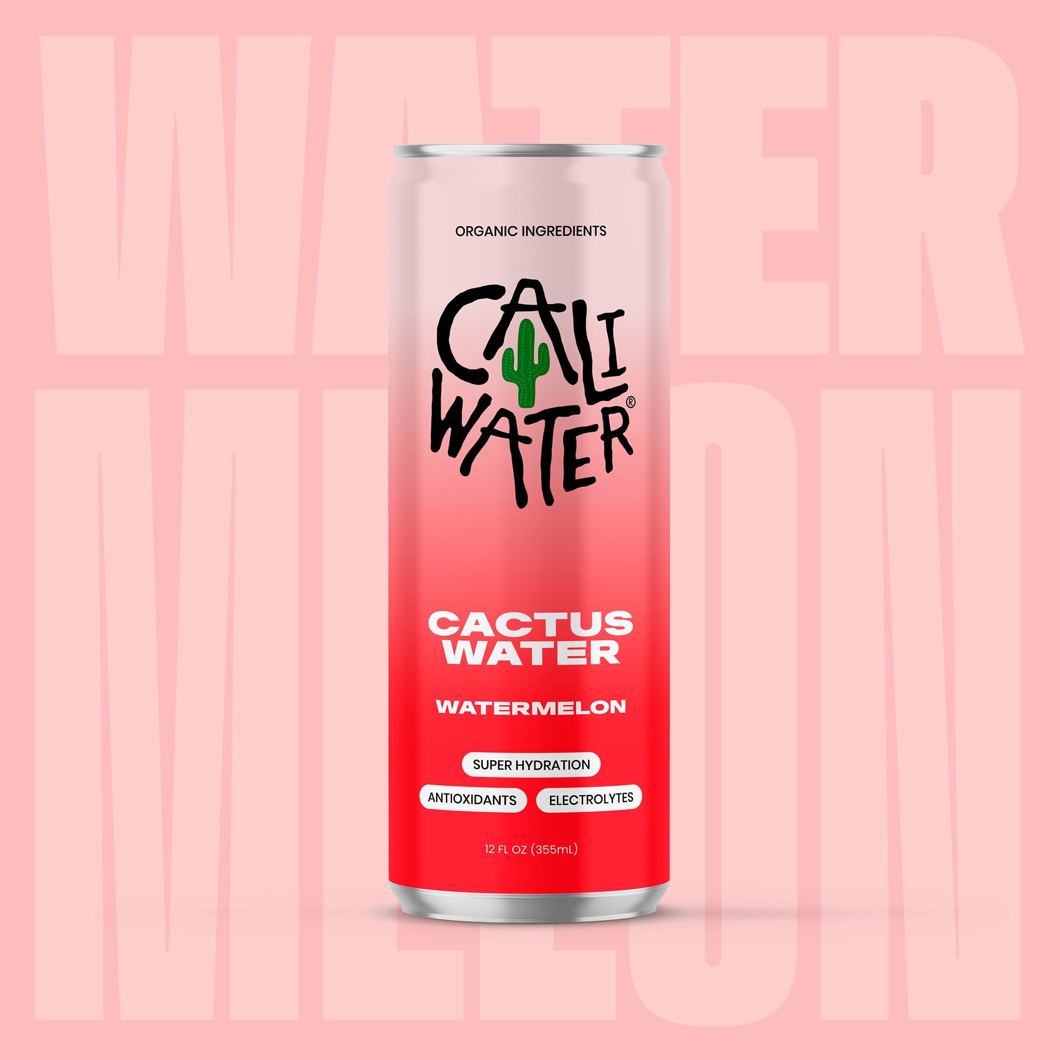 (12 pack) Caliwater Organic Cactus Water, Watermelon, Single Can, Coconut Water Alternative, 12 fl oz Liquid Can