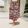 thumbnail image 6 of Women Boho Vintage Floral Print Long Skirt Summer Tiered Maxi Skirt Red L, 6 of 7