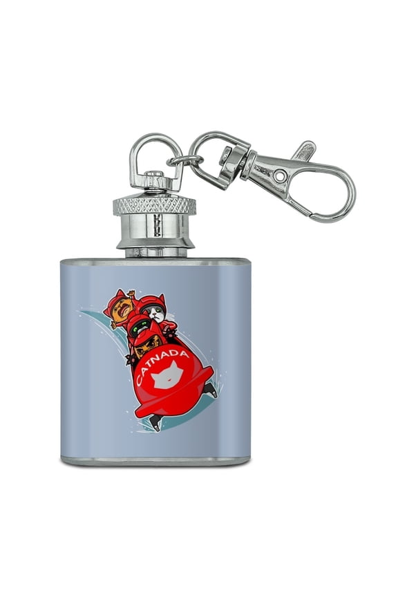 Cat Bobsleigh Bobsled Team Winter Sport Canada Stainless Steel 1oz Mini Flask Key Chain