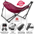 thumbnail image 2 of Tranquillo 600lb Capacity 2 Persons 2 Hammocks Included/Foldable Portable Hammocks with Stand, Tree Straps, Carry Bags for Garden Camping, Red, 2 of 18
