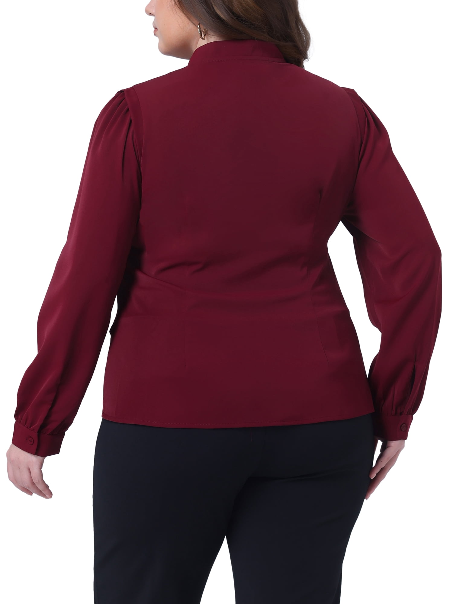 DARING DIVA Women's Plus Size Button Up Notch V Neck Long Sleeve Blouses 4X Burgundy