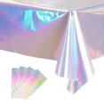 thumbnail image 1 of Paquete de 4 manteles de plástico iridiscentes de color rosa intenso, manteles rectangulares con láser, manteles de papel de aluminio holográfico, decoraciones iridiscentes para fiestas, cumpleaños,, 1 of 5