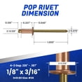 thumbnail image 7 of Fastenere Copper Pop Rivets - 1/8" x 3/16" (100 Pack) Copper Body Brass Mandrel, Heavy Duty, Open-End, Dome-Head Blind Rivets, Corrosion-Resistant & High Shear Strength, 4-3 Gap .126" - .187", 7 of 7