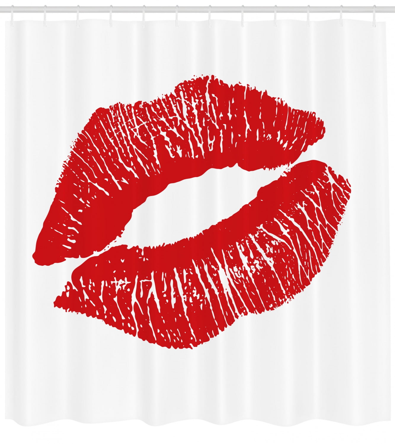 Kiss Shower Curtain, Print of Red Lips Kiss Mark on White Background