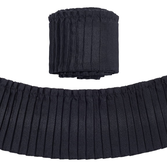 5 Yards Ruffled Lace Trims Ribbon 3-1/4 Inch Wide Black Polyester Chiffon Fabric Lace Pleated Gathered Fabric Ribbon for Garment Extender