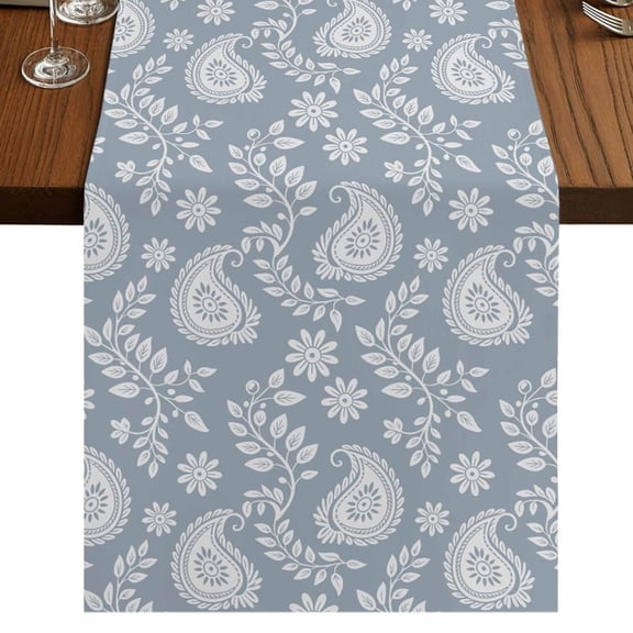 Table Runners 72 Inches Long Dress Scarves, Blue Paisley Farmhouse Kitchen/Dining Table Runner, Coffee Tablerunners, Ethnic Vintage Floral Botanical Abstract 13x72 Inch