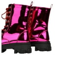 thumbnail image 4 of Cape Robbin Women Ankle Combat Boots Lug Platform Sole Booties Lace Up Round Toe Rhinestone Bling NUNANI Hot Pink Metallic Fuchsia Patent 5, 4 of 5