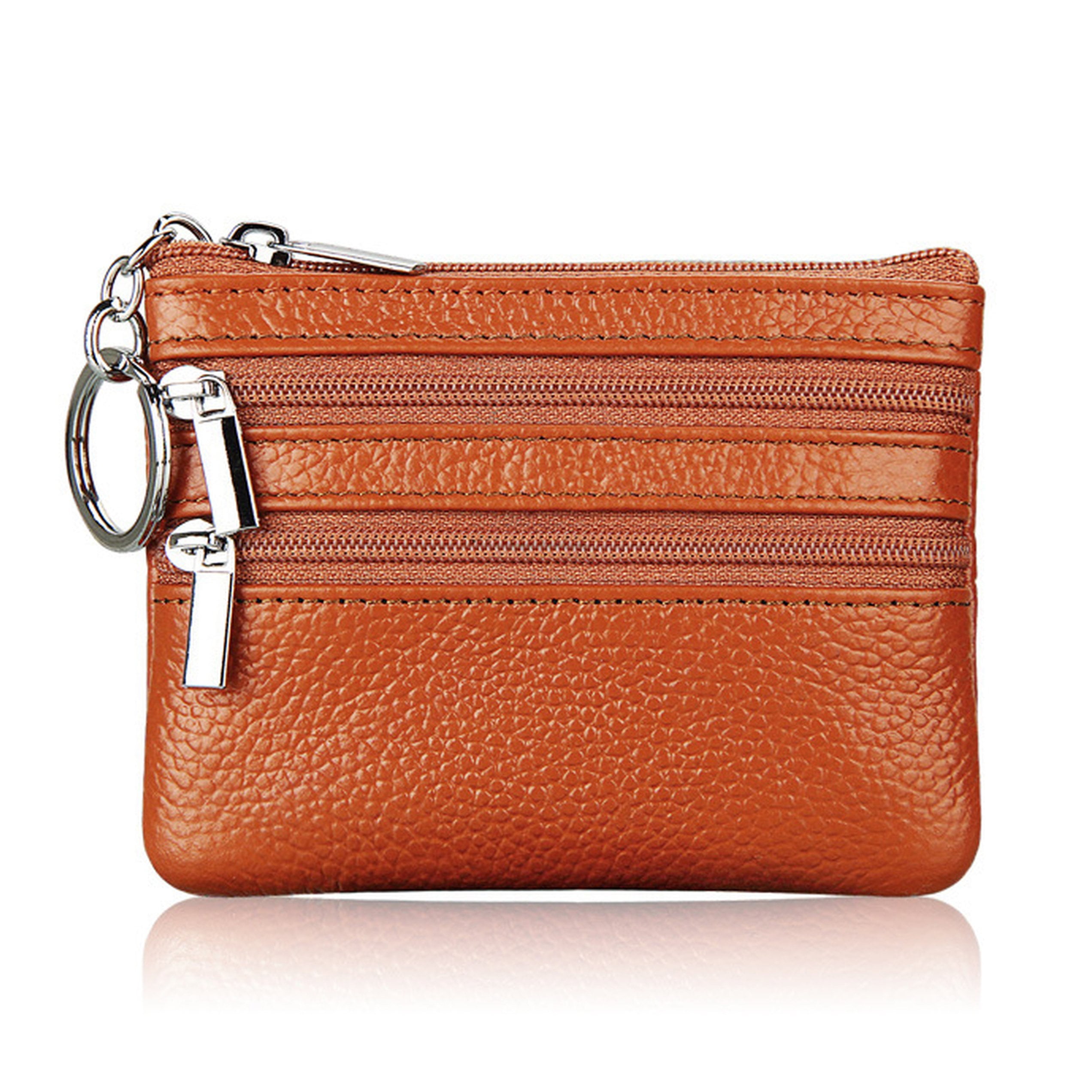 Ayli Mini Leather Wallet Coin Purse 3 Zipper Pockets Key Ring Mini
