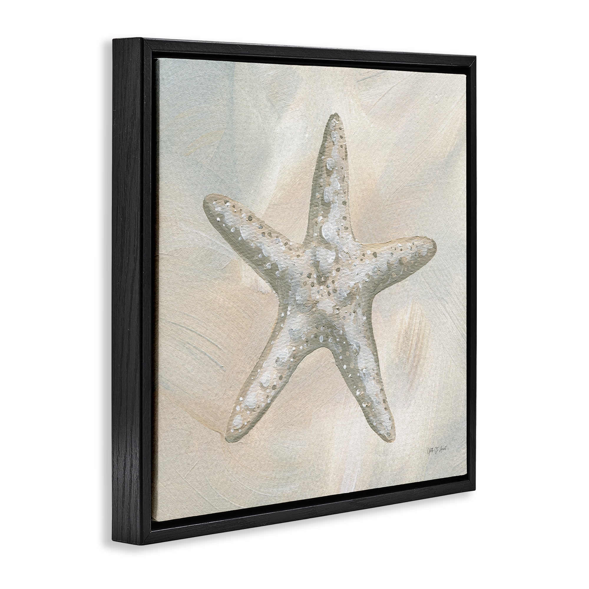 Stupell Industries Simple Beige Starfish Coastal Painting Black Floater Framed Canvas Art Print Wall Art, 18 x 18