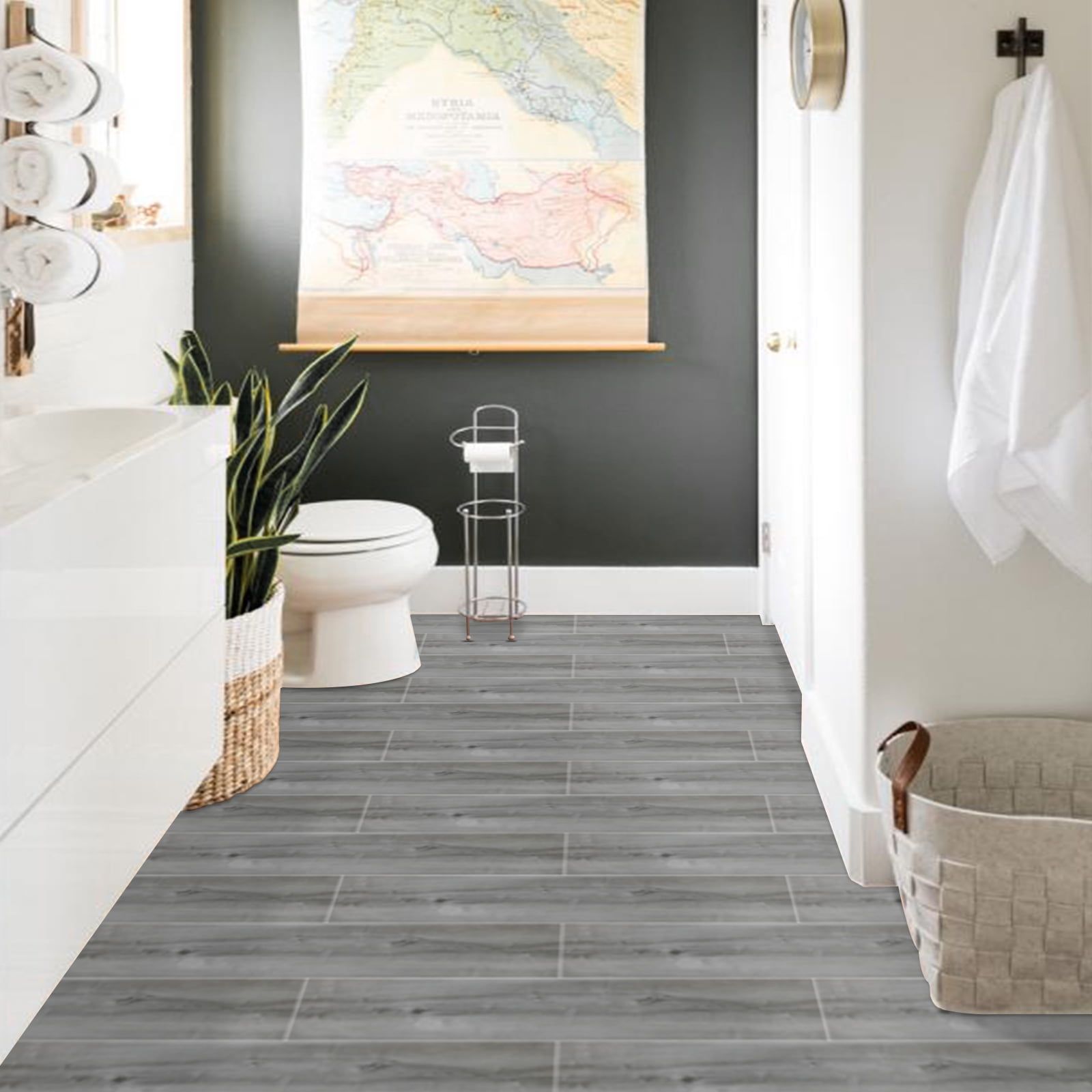 UMIGGEE Gray Peel and Stick Flooring 35" x 6" 20 Pieces/Pack Vinyl Wood-Look Flooring Tiles Self-Adhesive Vinyl Flooring Easy to Install for Kitchen Living Room (Cover 29 Sq. Ft)