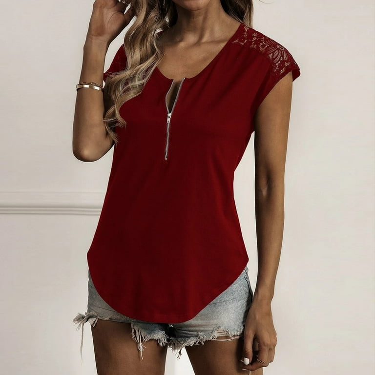 SMihono Stylish Fashion Ladies Blouse Tops Trendy Half Zip