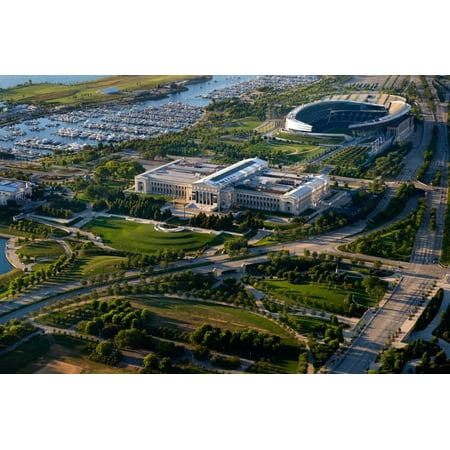 Aerial View of the Field Museum and Soldier Field, Chicago, Cook County, Illinois, Usa Print Wall Art By Green Light (Best Art Museum In Chicago)