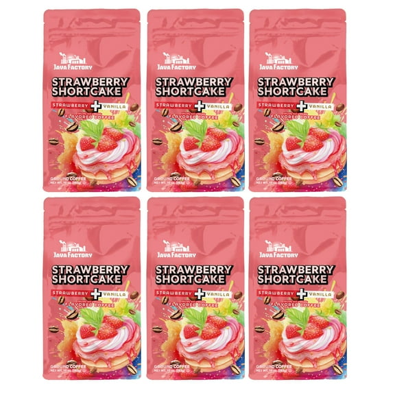 Java Factory Strawberry Shortcake Flavored Ground Coffee Bags, 6 pk, 10 oz each